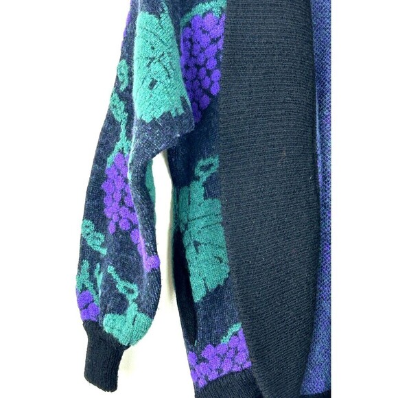 Michael Carol Women Sz L Grape Print Cardigan Mohair Balloon sleeve Sweater R1 - Picture 8 of 12